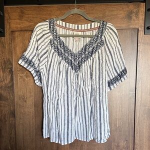 Knox Rose Navy and White Striped Blouse